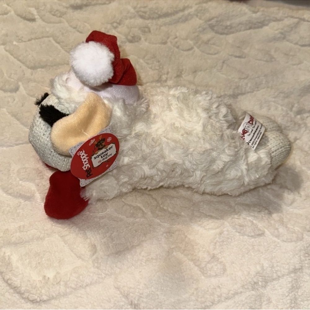 DreamW White Red Christmas Hat Holiday Plush Sweater Lamb Chop Squeaky Toy - Picture 3 of 9